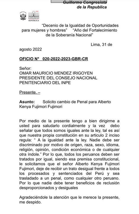 Guillermo Bermejo A Alberto Fujimori Debes Ser Trasladado A Un Penal