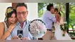 Esposa de Carlos Galdós muestra la torta de su boda. Carlos Galdós