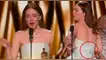 Emma Stone recibe su estatuilla con el vestido roto.