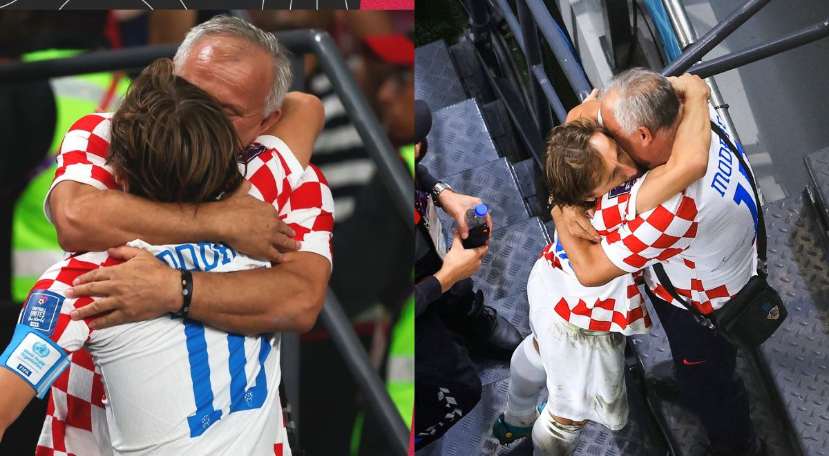 The emotional greeting that Luka had to Modric with his father when he won the bronze medal of