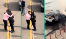 PNP abraza a chofer de auto incendiado en la Vía Expresa mientras su taxi era consumido por el fuego: “Era su herramienta de trabajo”