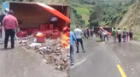 Huancavelica: camión repleto con cajas de cervezas se vuelca y bloquea la vía Pampas - Huancayo