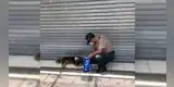 Policía Nacional alimenta a perrito de la calle en medio de cuarentena