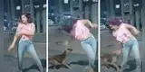 Mujer realiza reto de TikTok en la calle, pero un perro la asusta de la peor manera [VIDEO]