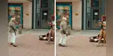 Adulta mayor sorprende con peculiares pasos de baile y se roba el show de guitarrista callejero [VIDEO]