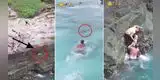 Perrito es arrastrado por una ola gigante y su dueño arriesga su vida para salvarlo [VIDEO]