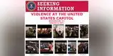 Asalto al Capitolio: FBI ofrece 50 mil dólares a quien ayude a identificar y arrestar a los 40 sospechosos del Congreso