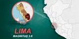 Temblor de magnitud 3.8 remeció Lima la mañana de este domingo, según IGP