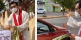 Sacerdote bendice a fieles por Domingo de Ramos desde sus vehículos para evitar la COVID-19 [VIDEO]