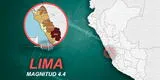 Temblor de magnitud 4.4 remeció Lima la tarde de este miércoles, según IGP