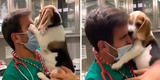 Perrito abraza y lame el rostro de su veterinario después de meses sin verlo por la pandemia