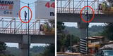 Hombre baila y hace arriesgada maniobra para bajar de un puente [VIDEO]