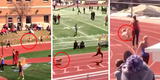 Perrita se mete a carrera de relevos y gana a corredores en competencia escolar [VIDEO]