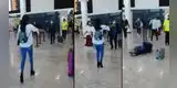 ¿Y tú cómo lo recibes? Joven tiene efusivo abrazo en aeropuerto y caída se hace viral [VIDEO]