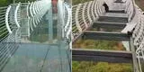 ¡Aterrador! Turista queda atrapado en puente de vidrio, tras ser destruido por fuertes vientos