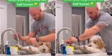 ¡Como un humano! Perrito le pide a su dueño que le lave las patas en el lavadero [VIDEO]