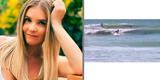 Johanna San Miguel demuestra que le gusta surfear en las playas de Piura