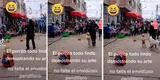 Perrito ofrece ‘show’ con su amo en las calles, pero otro can aparece y arruina su presentación
