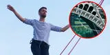 Equilibrista hace escalofriante caminata por la cuerda floja de 600 metros desde la Torre Eiffel