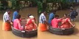 Amor a prueba de todo: novios acuden a su matrimonio en olla flotante tras fuerte inundación [VIDEO]