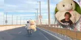 Padre cruza una ciudad entera cargando un oso de peluche gigante en su moto: "Estaba feliz" [FOTOS]