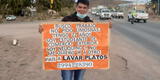 Joven se paró 12 horas en medio de la carretera con un cartel para conseguir trabajo: “Vergüenza es robar” [FOTOS]