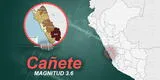 Sismo de 3.6 grados de magnitud sorprendió esta tarde a vecinos de Cañete