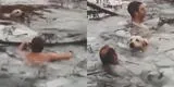 Dos policías se quitaron la ropa para meterse en un lago helado y rescatar a un perro [VIDEO]