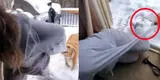Perrito quiere jugar en la nieve y tiene singular reacción para evitar que lo hagan entrar a la casa