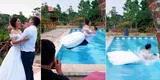 ¿Y cómo es tu boda? Fotógrafo pide que se paren al filo de la piscina y final se hace viral [VIDEO]