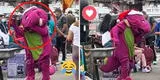 ¡Barney en Los Olivos! Peruano se vuelve famoso por disfrazarse y sacar los pasitos prohibidos en pleno mercado [VIDEO]