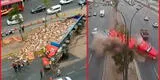 Surco: cámaras de seguridad captaron el preciso instante donde tráiler con frutas se vuelca y causa gran congestión vehicular