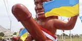 Huaco erótico moche se solidariza con Ucrania y luce bandera en protesta contra Rusia