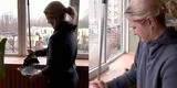 Mujer canta himno de Ucrania mientras limpia los cristales rotos de su casa bombardeada [VIDEO]