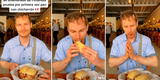 Lleva a su novio de Finlandia a desayunar pan con chicharrón por primera vez y su reacción es viral [VIDEO]