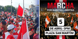 Pedro Castillo: Llaman a marcha “Por nuestra libertad” esta tarde en la Plaza San Martín