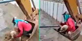 Obreros arriesgan su vida y salvan a perrito que era arrastrado por la corriente de un canal [VIDEO]