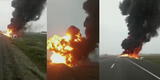 Panamericana Sur: Camión con combustible se volcó, incendió y terminó por explotar en la carretera [VIDEO]