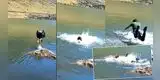 Peruano quiso hacerse el ‘bravo’, se lanza a laguna y pide auxilio: “Los tres casi se ahogan” [VIDEO]