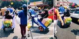 Captan a señora trasladándose en carreta junto a sus paquetes en pleno Centro de Lima y usuarios en TikTok la critican [VIDEO]