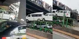 Cercado de Lima: camión con carga de autos se quedó estancado en el puente Acho [VIDEO]