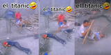 Albañil busca a "sobrevivientes" recreando una escena del Titanic [VIDEO]
