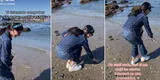 Peruana viaja a Chile, quiere comprobar si el mar es helado como dicen y reacción es viral: “No siento nada”