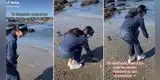 Peruana viaja a Chile, quiere comprobar si el mar es helado como dicen y reacción es viral: “No siento nada”