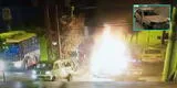 Colectivero se da a la fuga tras chocar con taxi que arde en llamas y deja a su suerte a pasajero herido [VIDEO]