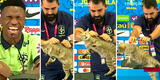 Vinicius Jr. da conferencia previo al Brasil vs. Croacia, aparece un gato y lo arrojan como cualquier cosa