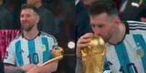 Lionel Messi y su beso "francés" a la Copa del Mundo antes de alzarla con sus compañeros  [VIDEO]