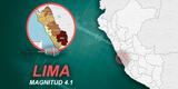 Temblor en Lima, de magnitud 4.1, se registró la mañana de este lunes, según IGP