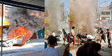 Auto se incendia frente a mercado de Carabayllo y comerciantes salen corriendo