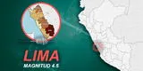 Fuerte sismo de 4.5 grados sacude esta noche Lima y su epicentro estuvo en Cañete